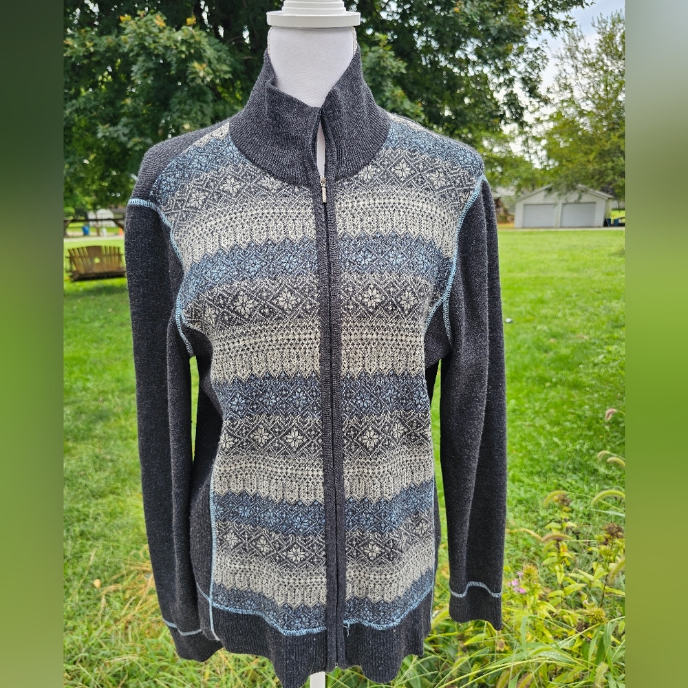 Eddie bauer women's zip-up wool blend sweater xl